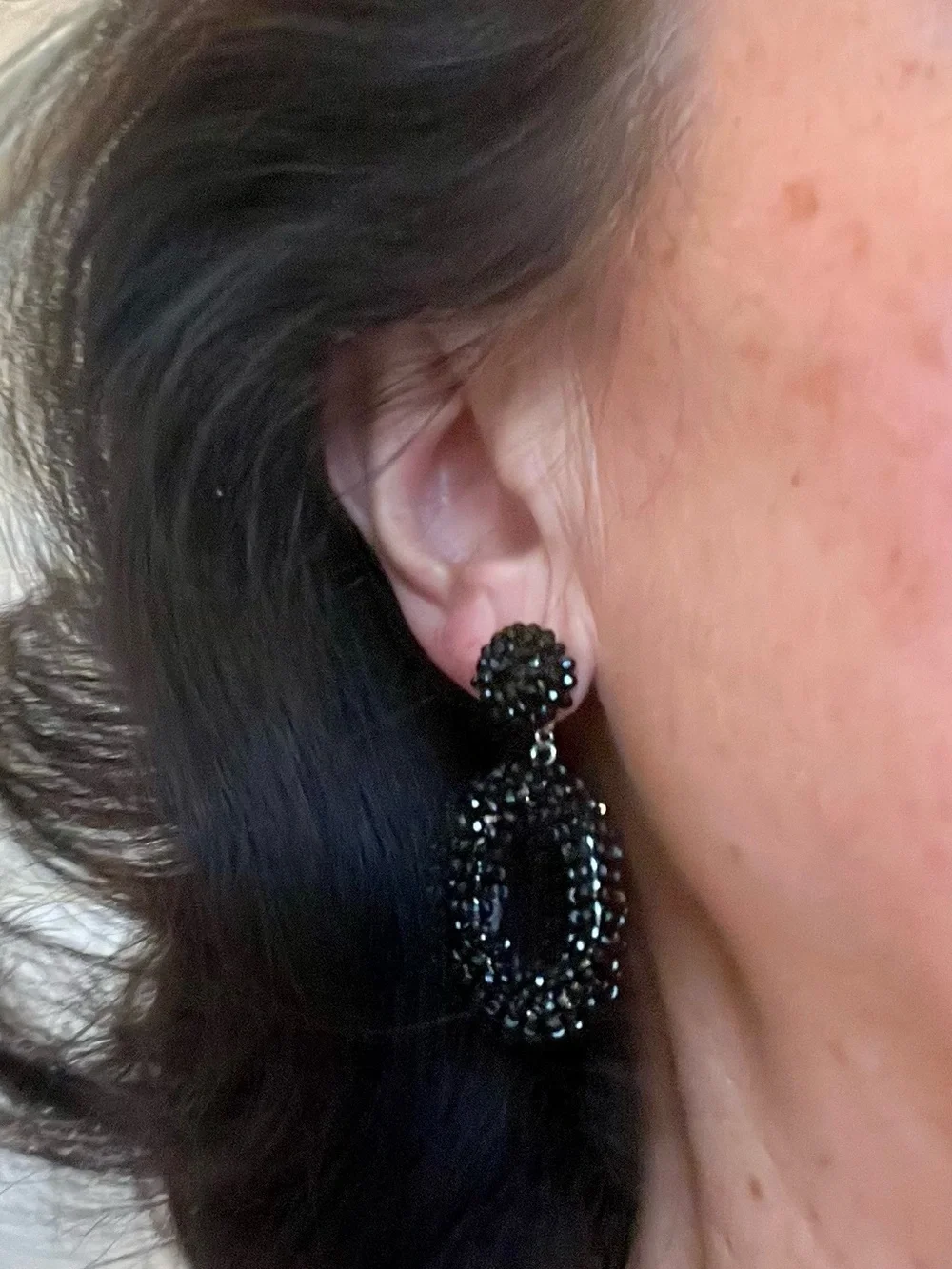 Vintage Black Beaded Hoop Drop Earrings - Women Jewelry - Picture 5 of 16